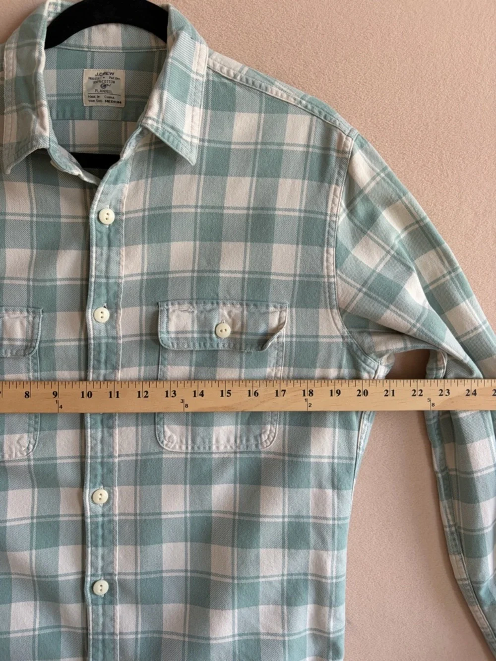 JCrew Men’s Medium Teal White Plaid Flannel Shirt Lightweight Cotton Button Down